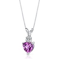 Pink Sapphire and Diamond Petite Infatuation Soulmate Heart Pendant Necklace in 9ct White Gold