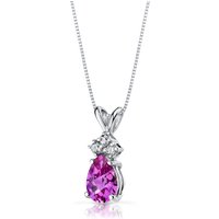 Pink Sapphire and Diamond Embellished Modest Pendant Necklace in 9ct White Gold