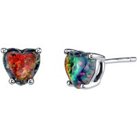 Black Opal Infatuation Heart Earrings in 9ct White Gold