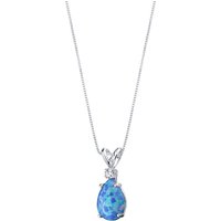 Blue Opal and Diamond Modest Pendant Necklace in 9ct White Gold