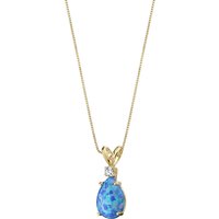Blue Opal and Diamond Modest Pendant Necklace in 9ct Gold
