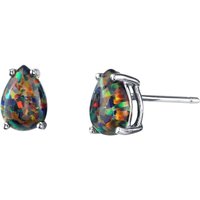 Black Opal Modest Simplicity Earrings in 9ct White Gold