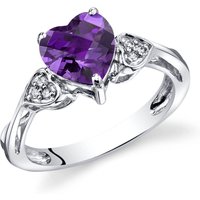 Amethyst and Diamond Solo Heart To Heart Ring in 9ct White Gold