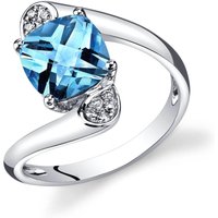 Swiss Blue Topaz and Diamond Cherish Bypass Ring in 9ct White Gold