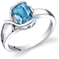 Swiss Blue Topaz and Diamond Bezel Ring in 9ct White Gold
