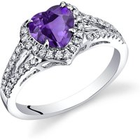 Amethyst and Diamond Halo Ring in 9ct White Gold