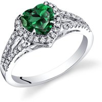 Emerald and Diamond Halo Ring in 9ct White Gold