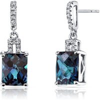 Alexandrite and White Topaz Flourish Padlock Drop Earrings in 9ct White Gold