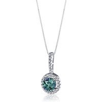 Alexandrite and White Topaz Classic Halo Pendant Necklace in 9ct White Gold