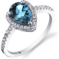 London Blue Topaz and White Topaz Finesse Open Halo Ring in 9ct White Gold