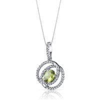 Peridot and White Topaz Bejewel Dual Halo Pendant Necklace in 9ct White Gold