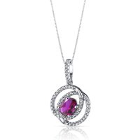 Ruby and White Topaz Bejewel Dual Halo Pendant Necklace in 9ct White Gold