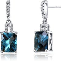 London Blue Topaz and White Topaz Flourish Padlock Drop Earrings in 9ct White Gold