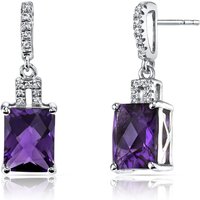 Amethyst and White Topaz Flourish Padlock Drop Earrings in 9ct White Gold