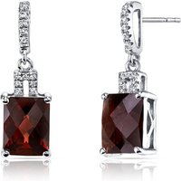 Garnet and White Topaz Flourish Padlock Drop Earrings in 9ct White Gold