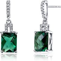 Emerald and White Topaz Flourish Padlock Drop Earrings in 9ct White Gold