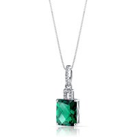 Emerald and White Topaz Flourish Padlock Pendant Necklace in 9ct White Gold