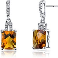 Citrine and White Topaz Flourish Padlock Drop Earrings in 9ct White Gold