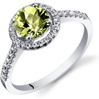 Peridot and White Topaz Halo Ring in 9ct White Gold