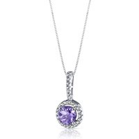 Tanzanite and White Topaz Classic Halo Pendant Necklace in 9ct White Gold