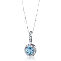 Swiss Blue Topaz and White Topaz Classic Halo Pendant Necklace in 9ct White Gold