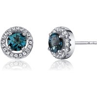 London Blue Topaz and White Topaz Intuition Halo Stud Earrings in 9ct White Gold