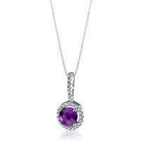 Amethyst and White Topaz Classic Halo Pendant Necklace in 9ct White Gold