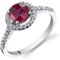 Ruby and White Topaz Halo Ring in 9ct White Gold