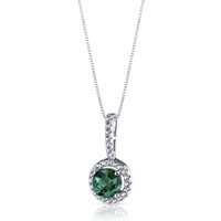 Emerald and White Topaz Classic Halo Pendant Necklace in 9ct White Gold