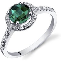 Emerald and White Topaz Halo Ring in 9ct White Gold