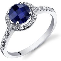 Sapphire and White Topaz Halo Ring in 9ct White Gold