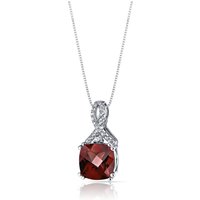 Garnet and White Topaz Cherish Ribbon Pendant Necklace in 9ct White Gold