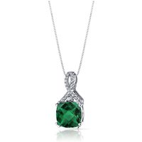 Emerald and White Topaz Cherish Ribbon Pendant Necklace in 9ct White Gold