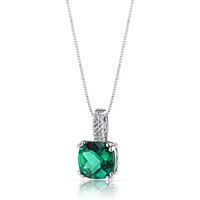 Emerald and White Topaz Cherish Refined Pendant Necklace in 9ct White Gold