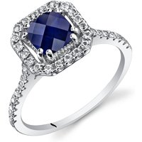 Sapphire and White Topaz Cherish Halo Simplicity Ring in 9ct White Gold