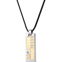 Mens Cubic Zirconia Two Tone Gold Colour Solitaire Pendant Necklace in Stainless Steel