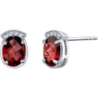 Garnet Bejewel Crown Stud Earrings in Sterling Silver