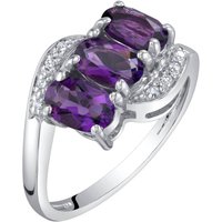 Amethyst and Diamond Three Stone Ring in 9ct White Gold