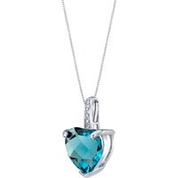 Heart Shaped London Blue Topaz and Diamond Pendant Necklace in 9ct White Gold