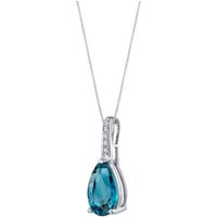 London Blue Topaz and Diamond Finesse Simplicity Drop Pendant Necklace in 9ct White Gold