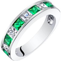 Emerald Half Eternity Alternating Ring in Sterling Silver