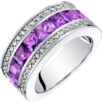 Amethyst Three Band Ring in Sterling Silver