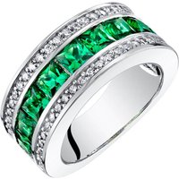 Emerald Three Band Ring in Sterling Silver