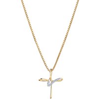 Diamond Loop Cross Pendant Necklace in 9ct Gold