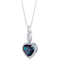 Alexandrite and Diamond Signature Heart Halo Pendant Necklace in 9ct White Gold