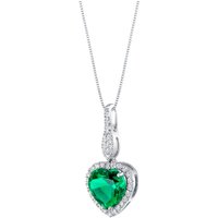 Emerald and Diamond Signature Heart Halo Pendant Necklace in 9ct White Gold