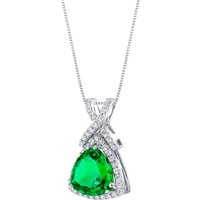 Emerald and Diamond Mesmerise Halo Kiss Pendant Necklace in 9ct White Gold
