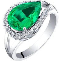Emerald and Diamond Signature Halo RIng Ring in 9ct White Gold