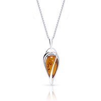 Baltic Amber Glow Sleek Pendant Necklace in Sterling Silver
