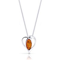 Baltic Amber Glow Origami Heart Pendant Necklace in Sterling Silver